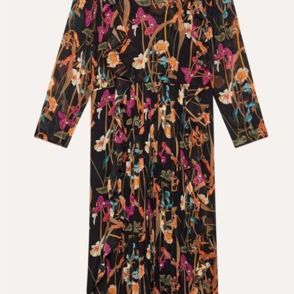 Little Moon Black Orchid - Floral Long Sleeve Midi Dress